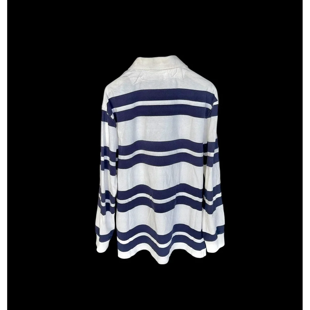 Polo Ralph Lauren Shirt‎ Mens Large Navy White Striped Rugby Cotton Vintage 90's